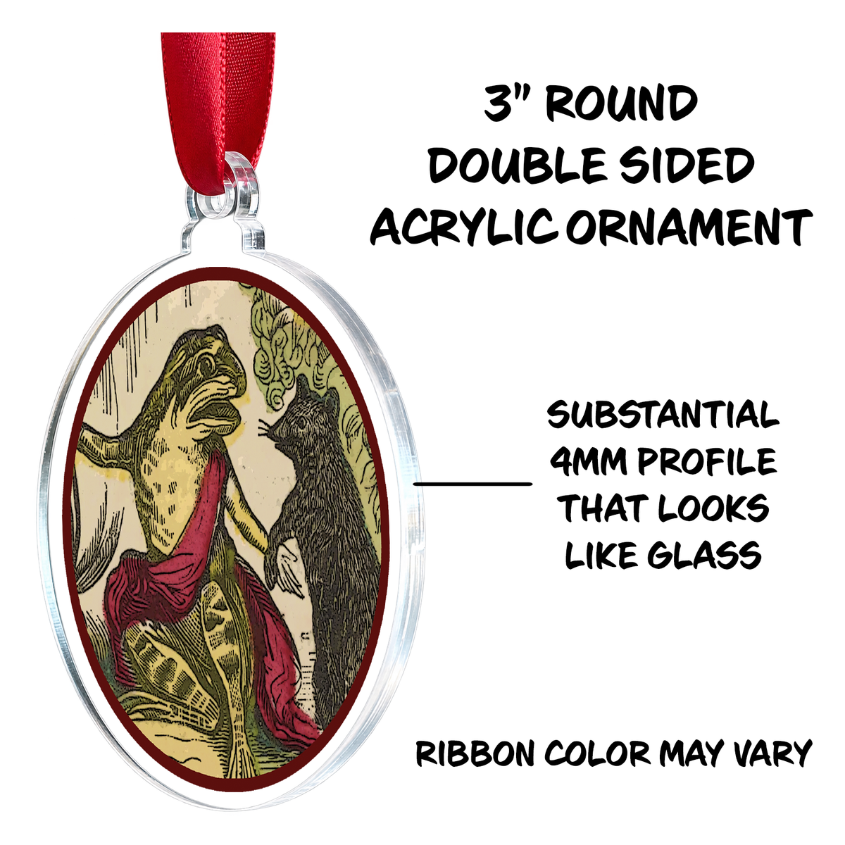 Whimsical Woodland Frog Mouse Holiday Christmas Tree Ornament Medallion Hanging Charm