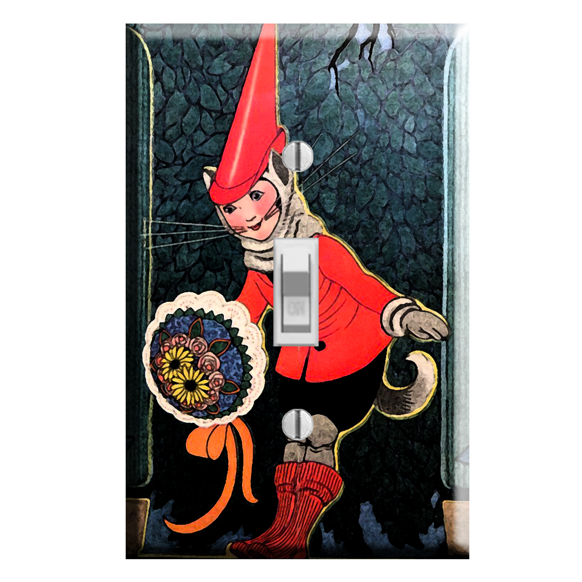Whimsical Fantasy Cat Gnome Elf Kitten Childs Room Light Switch Plate Cover Decor