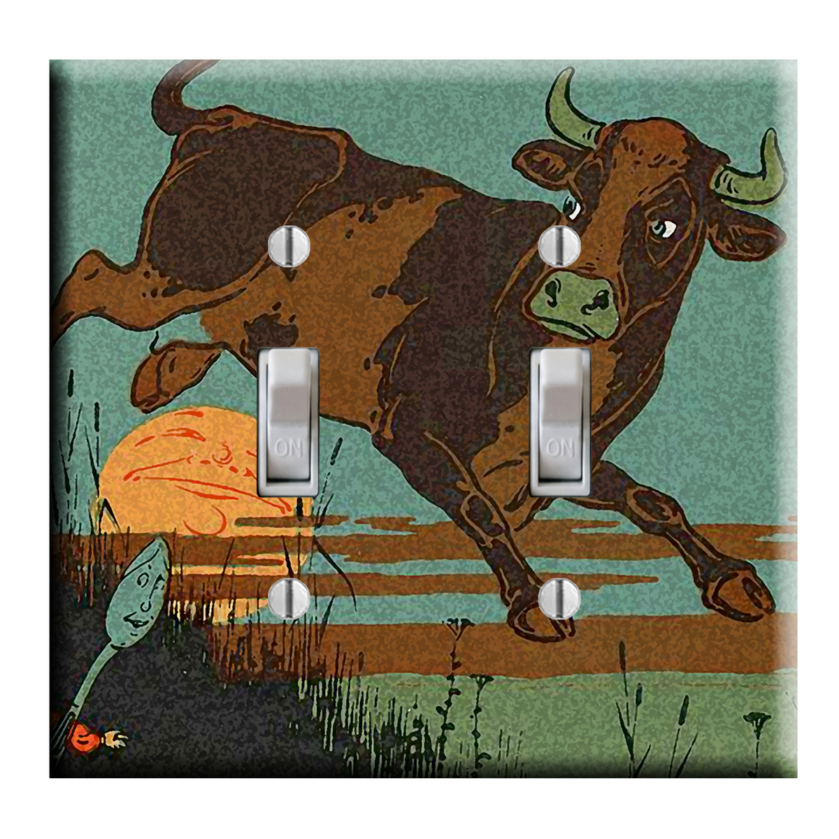 Hey Diddle Diddle Cow Jumped Over The Moon Children's Book DOUBLE Light Switch Plate Cover