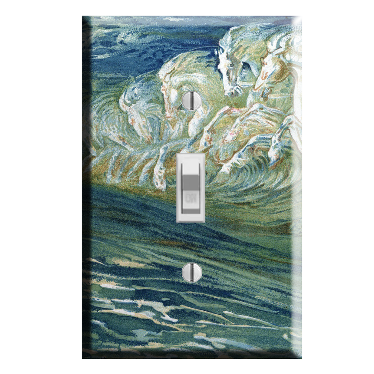 Neptune's Horses Mythological Ocean Wave Light Switch Plate Cover Nautical Coastal Decor