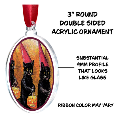 Whimsical Trick or Treat Kittens Spooky Cat Holiday Ornament Medallion Hanging Charm