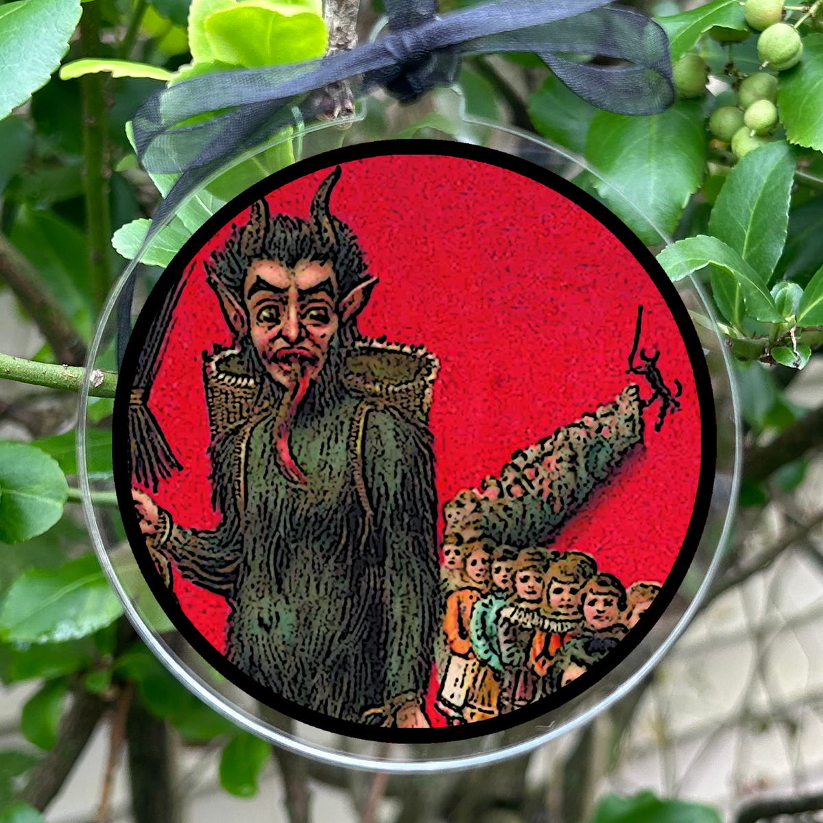 Folklore Retro Krampus Holiday Ornament Medallion Hanging Charm