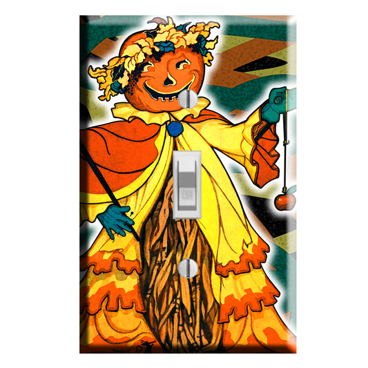 Whimsical Fall Decor Vintage Style Crowned Pumpkin Halloween Light Switch Plate Cover Decor