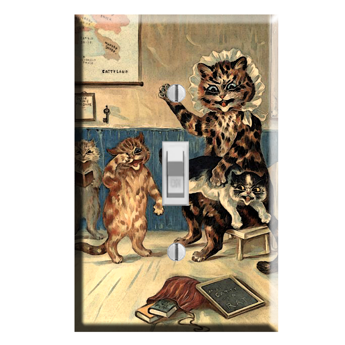 Whimsical Retro Vintage Style Kitty Cats at School Light Switch Plate Cover