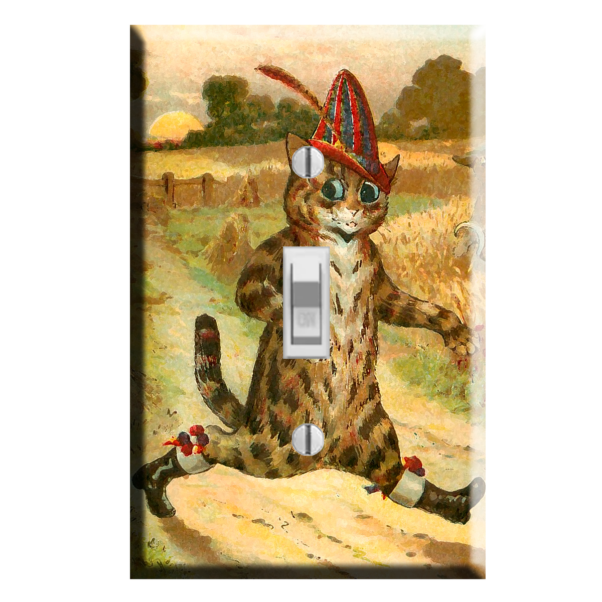 Whimsical Victorian Style Puss in Boots Nursery Childs Room Decor Light Switch Plate Cover