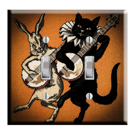 Black Cat and Rabbit Vintage Style Halloween Decor Light Switch Plate Cover