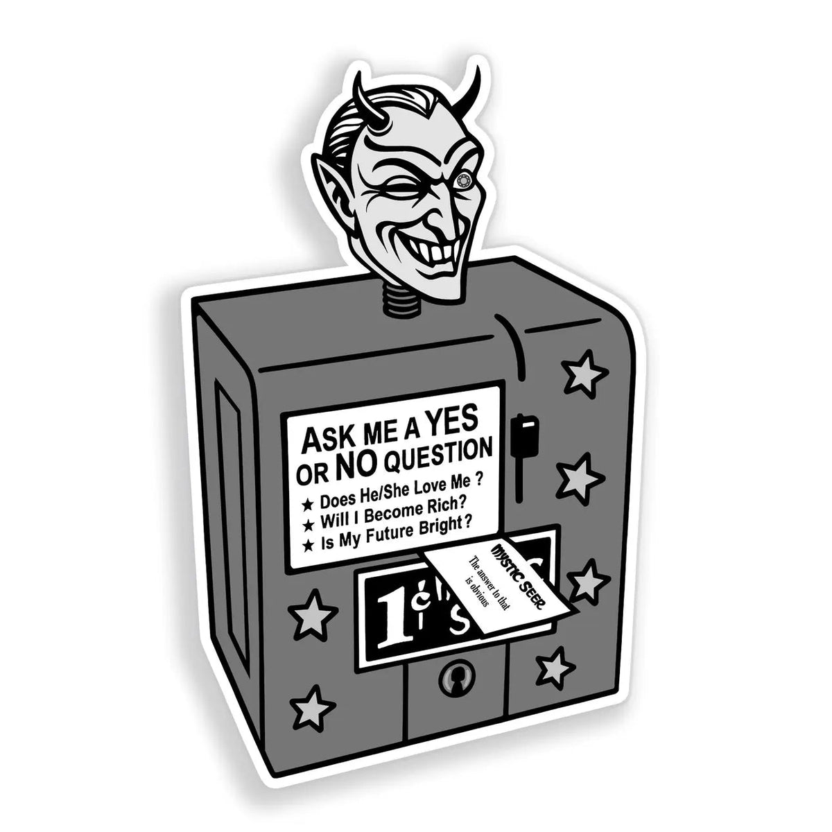 A die-cut vinyl sticker featuring a cartoon of the mystic seer. The sticker has a white border and is shown on a clean white background.