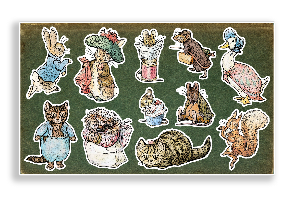 Vintage Style Beatrix Potter Journaling Scrapbook Ephemera Decal Sticker Sheet