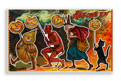 Spooky Victorian Witch Devil, Jack-o'-Lantern Vinyl Decal Sticker Sheet