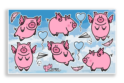 Kawaii Flying Magical Fairy Pigs Vinyl Decal Sticker Sheet