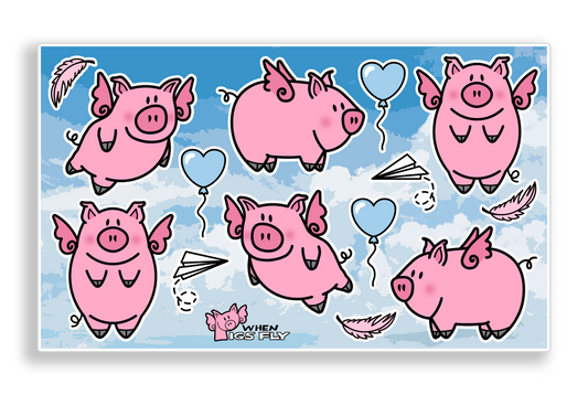 Kawaii Flying Magical Fairy Pigs Vinyl Decal Sticker Sheet