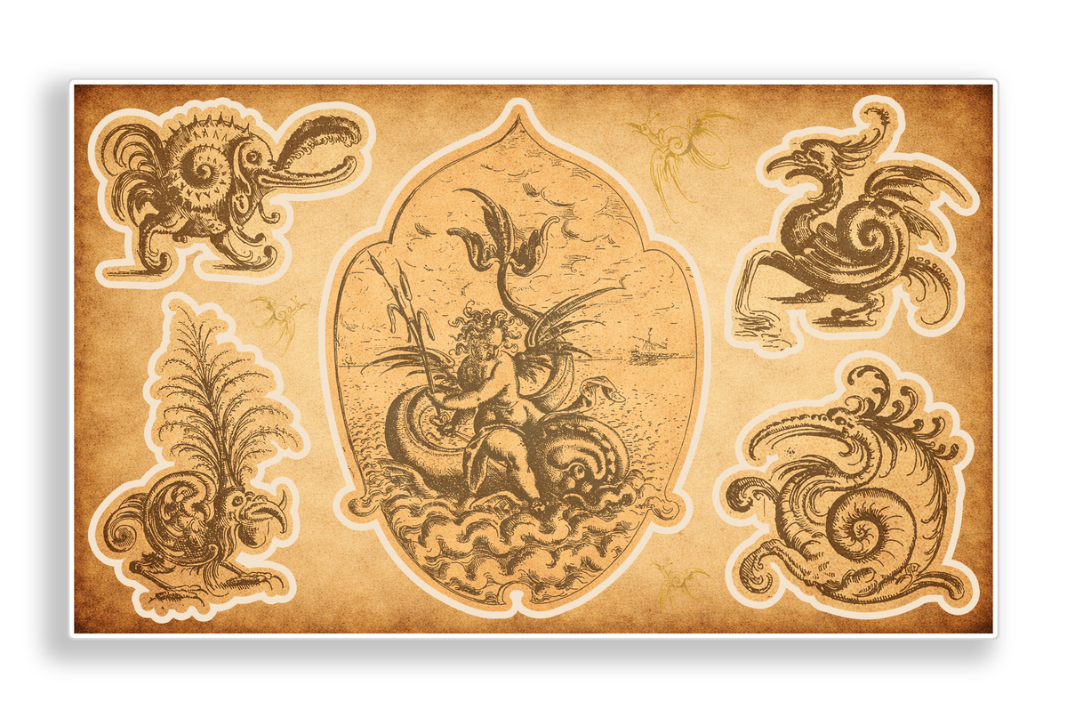 Renaissance Medieval Sea Monster & Mythical Creature Vinyl Decal Sticker Sheet
