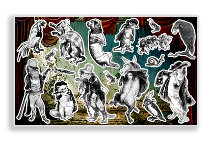 Vintage Style Anthropomorphic Animal Art Journal Planner Vinyl Stickers Sheet