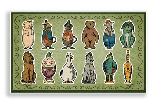 Vintage Victorian Style Nursery Rhyme Characters Sticker Sheet Journal Stickers