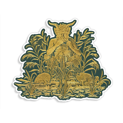A die-cut vinyl sticker featuring a gold-toned illustration from the book cover The wind and the willows shown on a plain white background.
